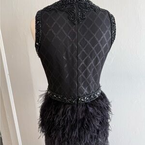 Mac Duggal Black Beaded Feather Maxi Dress